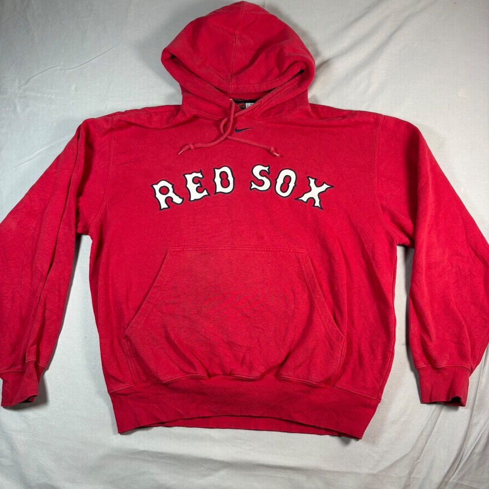 Vintage Nike Team Boston Red Sox Hoodie Mens Medium Red Spellout MLB Y2K 2005